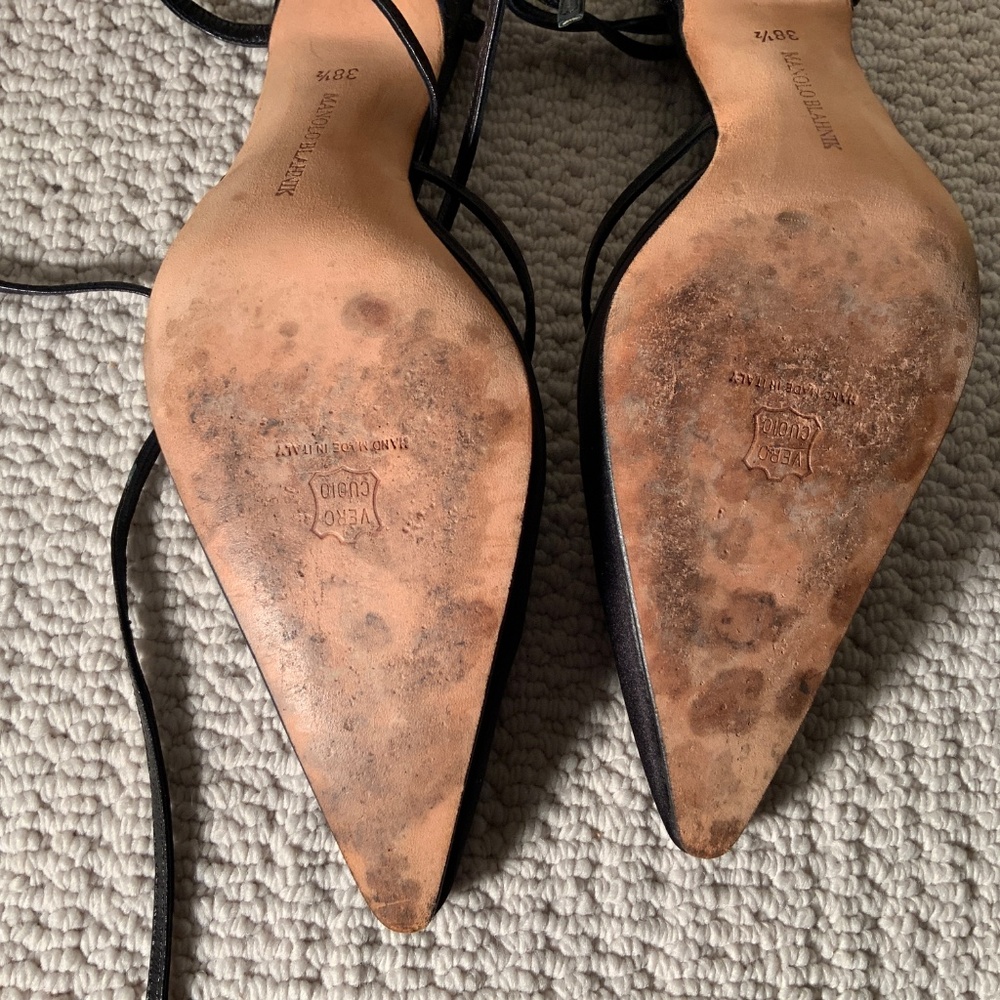 Manolo Blahnik Black Satin and Leather Pumps - Picture 4 of 4